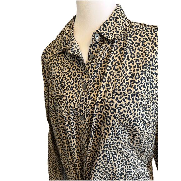 J Crew Size Large Tan & Black Cheetah Print Shirt Signature Fit Cotton Button L - Picture 6 of 9